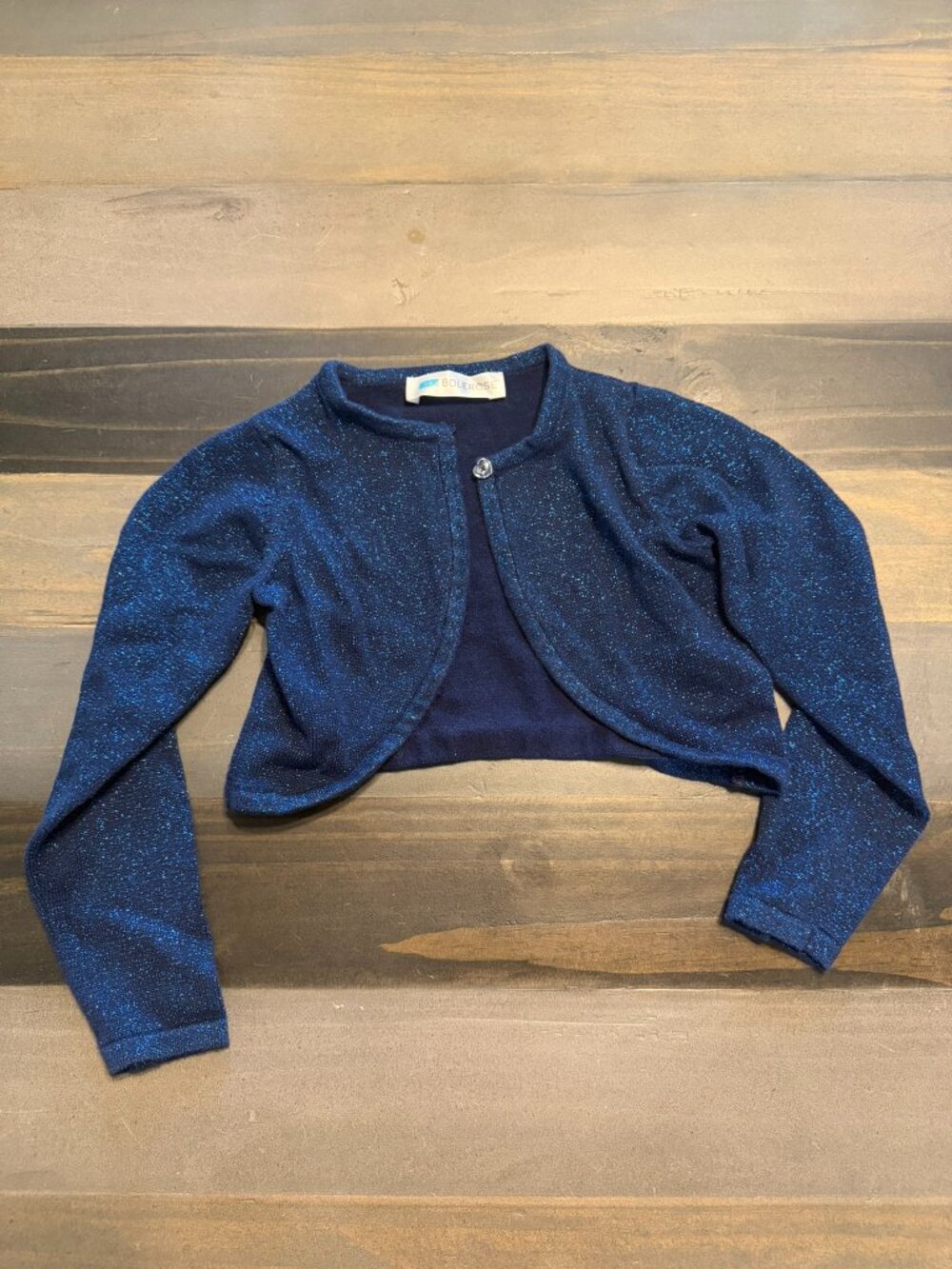 Girls Sparkle Bolerose Cardigan 5-6 Navy Blue Glitter Shrug NWOT
